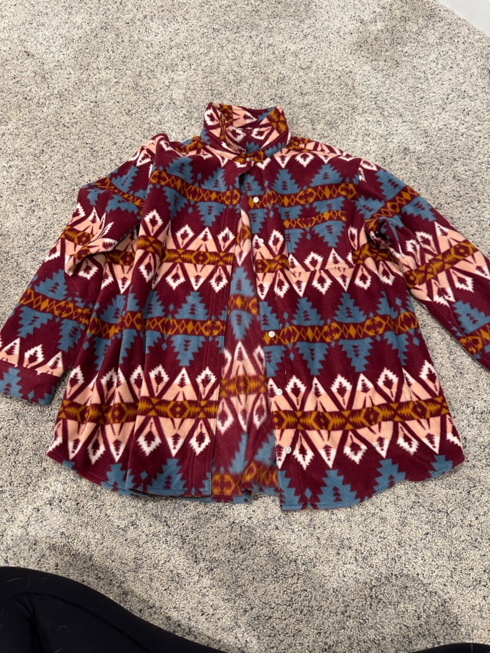 Wrangler Aztec Fleece Shirt Jacket in Burgundy, Teal & Mustard
